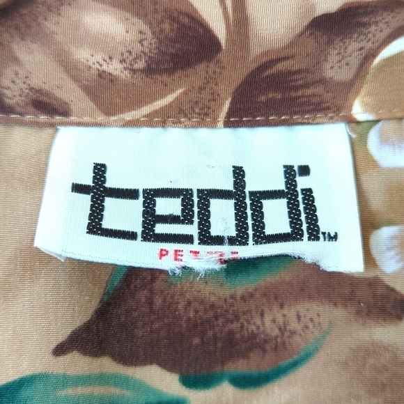 Teddi 90's Vintage Floral Printed Lightweight Silky Zip Up Jacket Brown Green SP - Picture 5 of 14